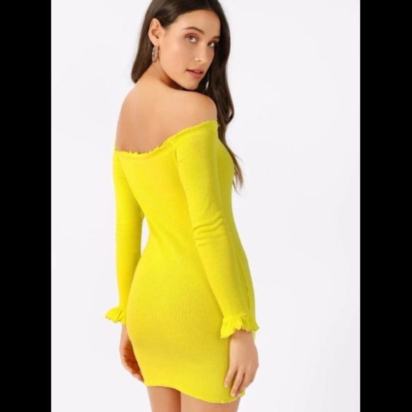 Yellow Off Shoulder Ruffled Dress - Picture 7 of 8